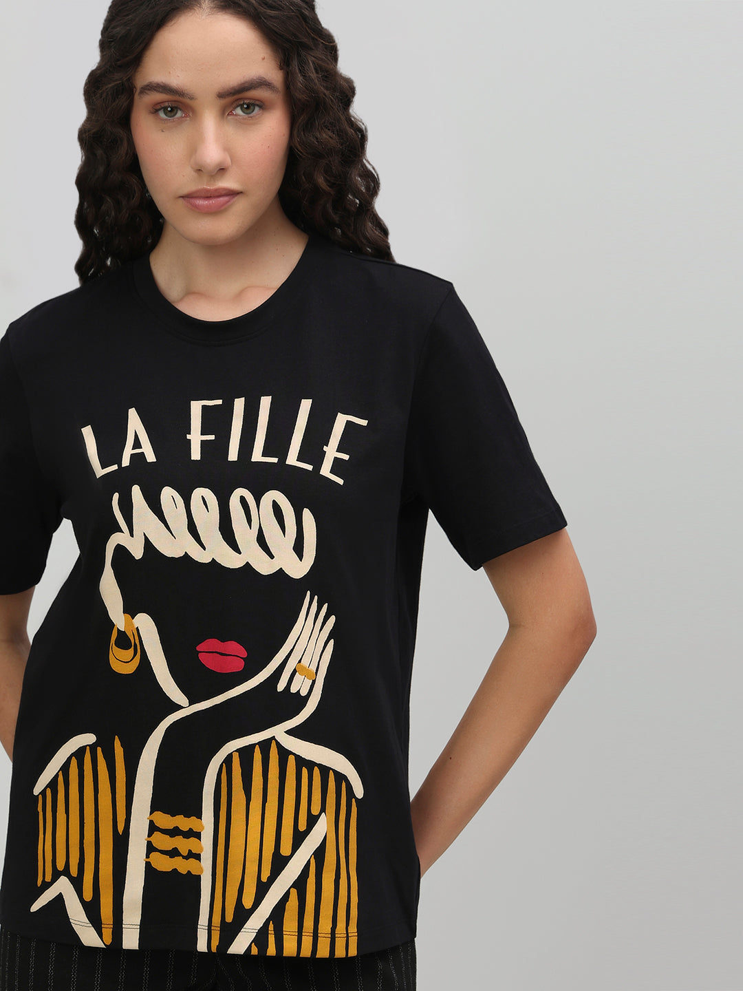 Black Illustration Print T-shirt