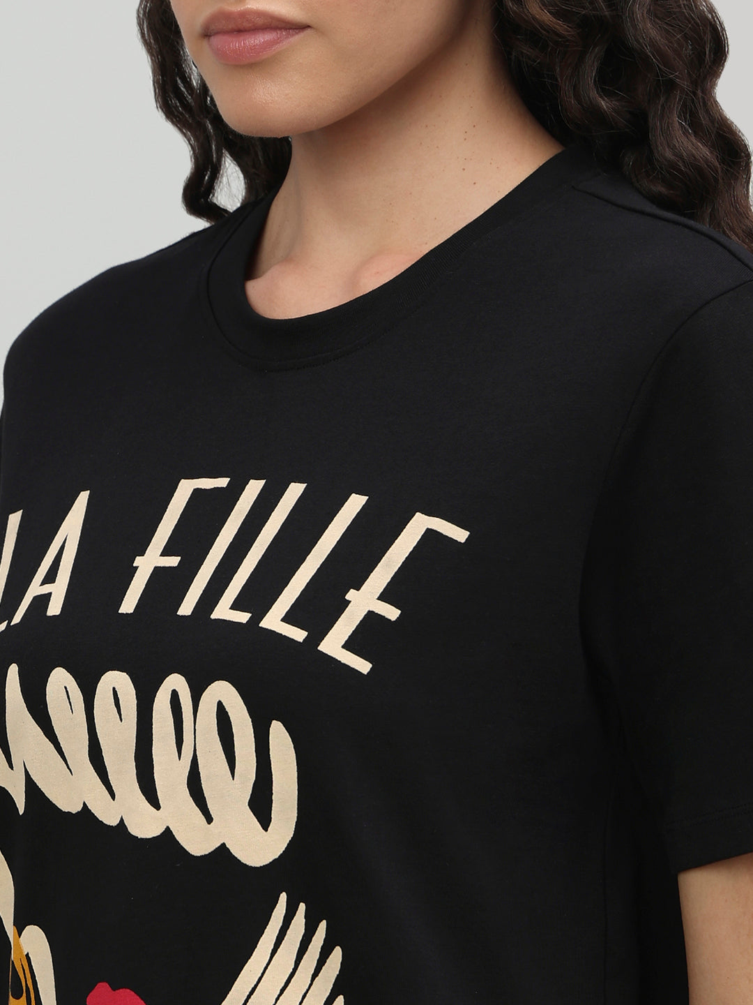 Black Illustration Print T-shirt