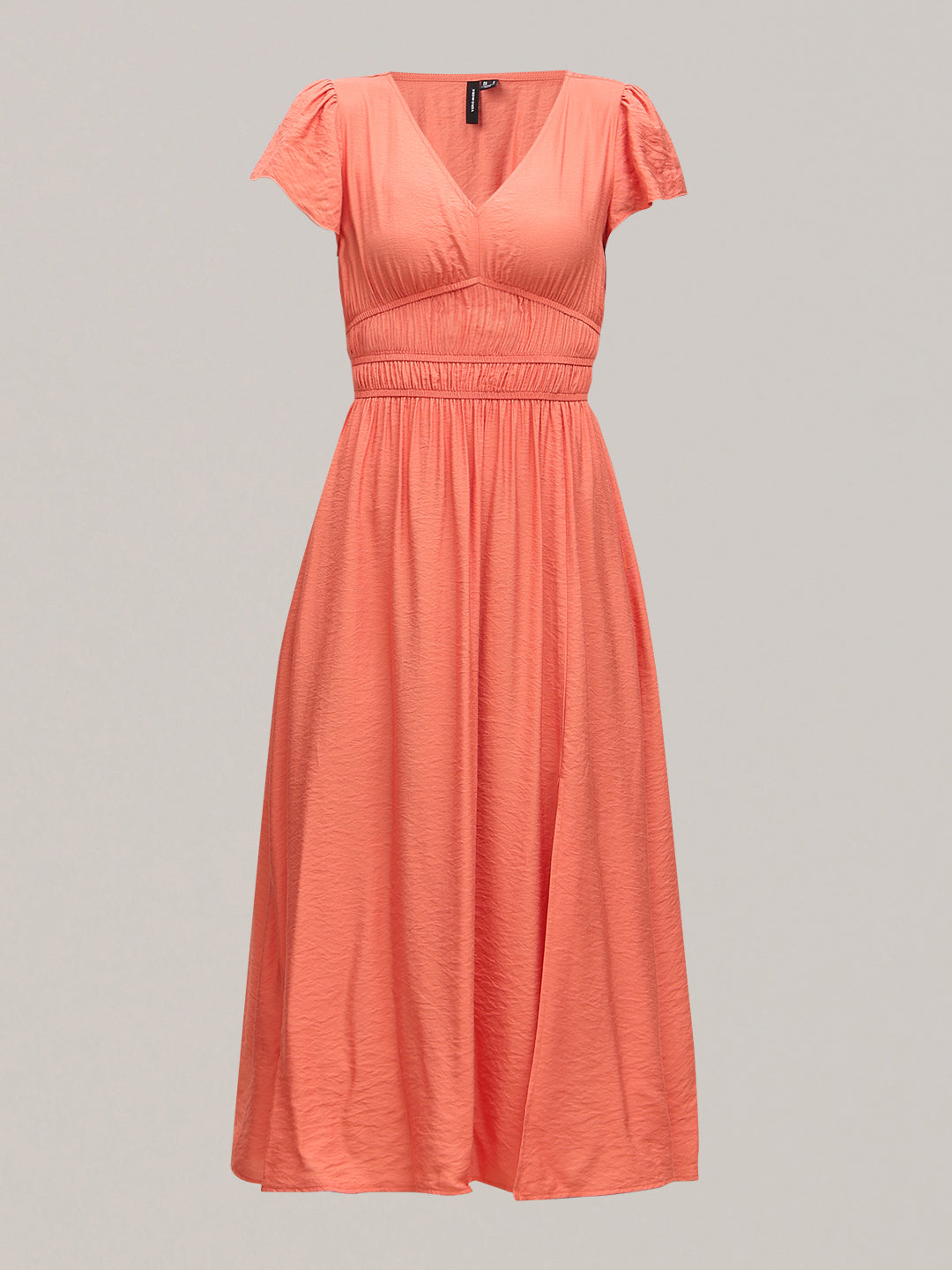 Coral V-Neck Midi Dress