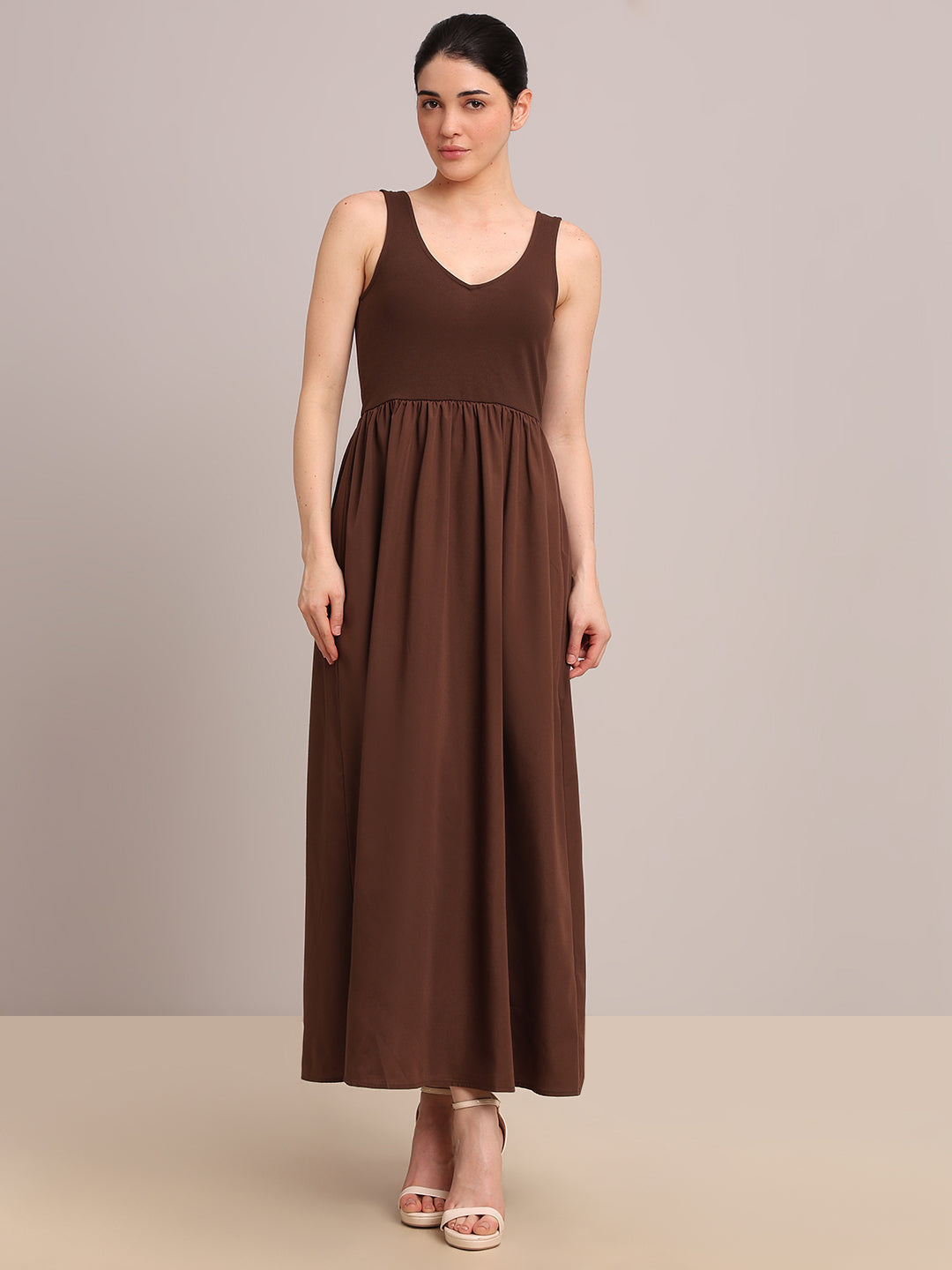 Brown Sleeveless Long Dress