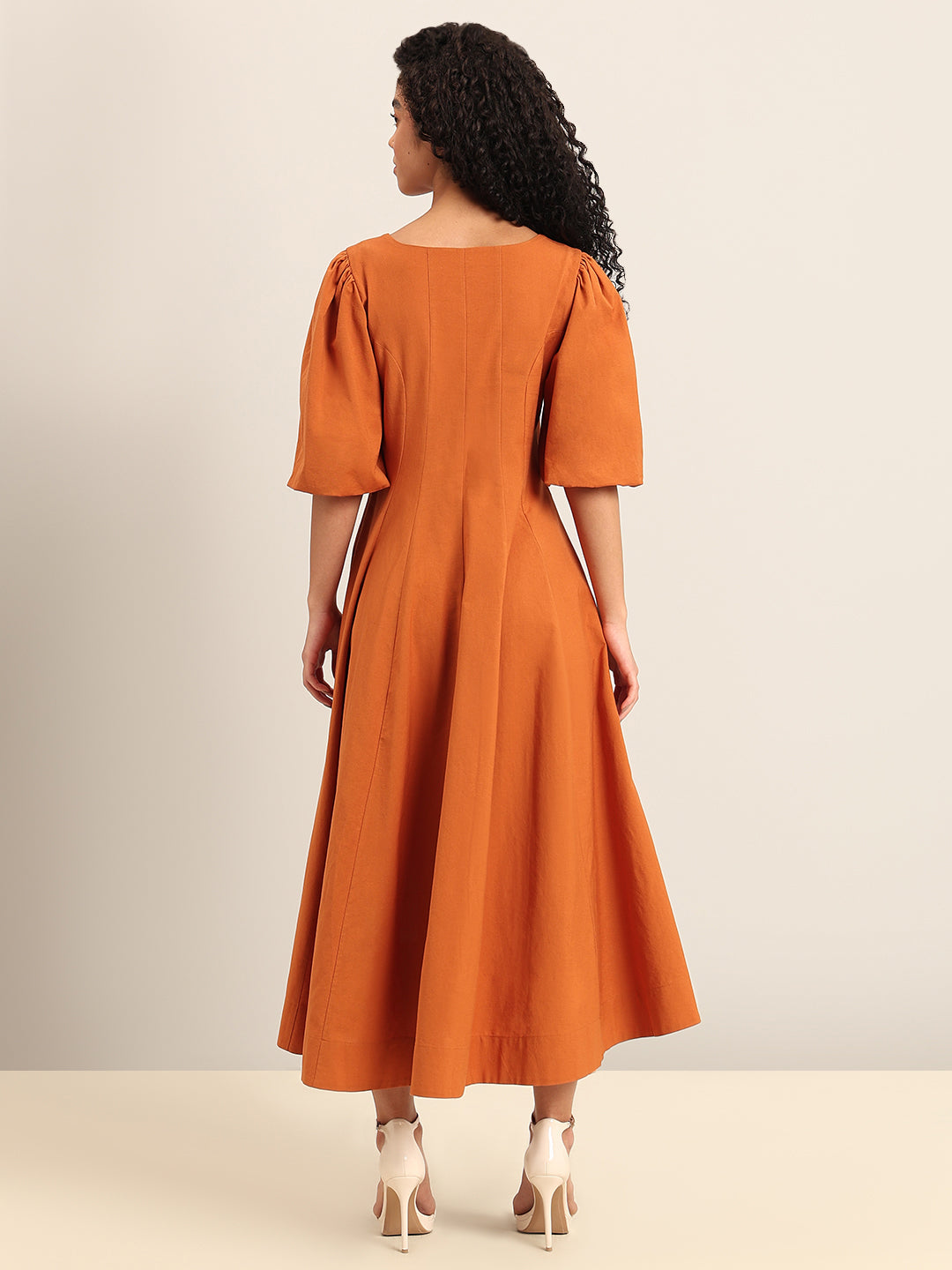Rust Square Neck Midi Dress