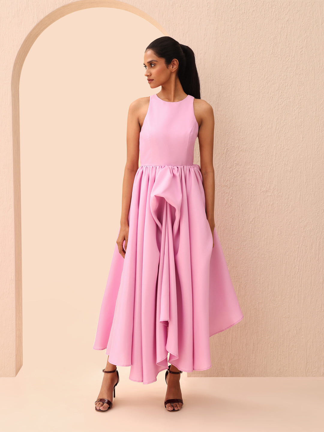Pink Sleeveless Midi Dress