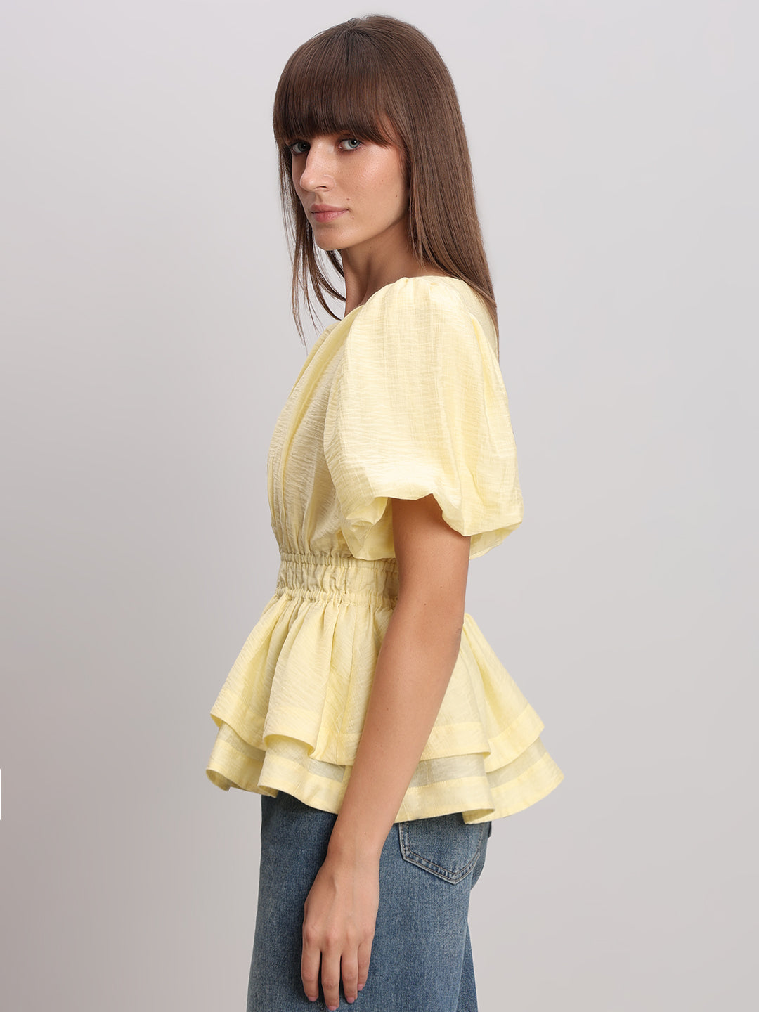 Puff Sleeves Cinched Waist Top