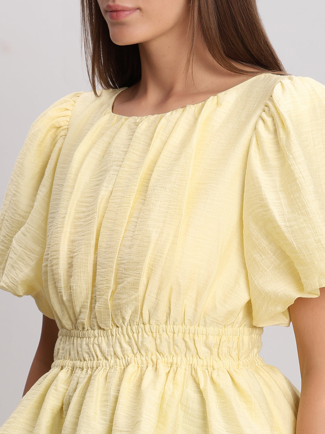 Puff Sleeves Cinched Waist Top