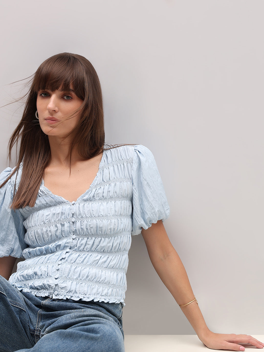 V-Neck Smocked Top
