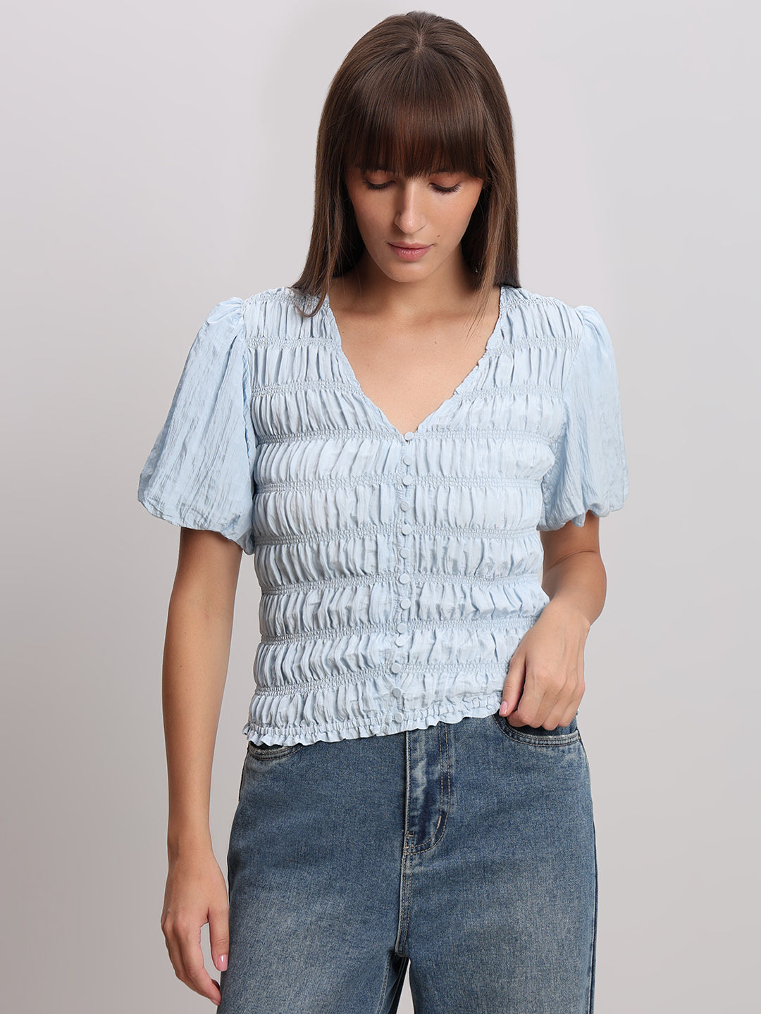 V-Neck Smocked Top