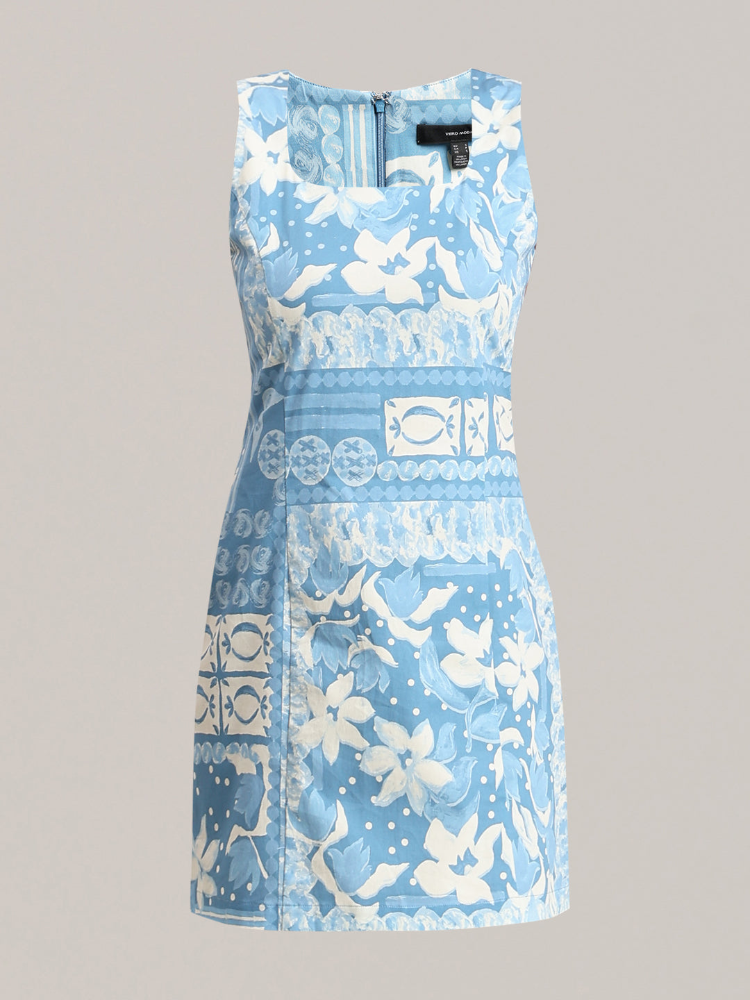 Light Blue Printed Sleeveless Dress