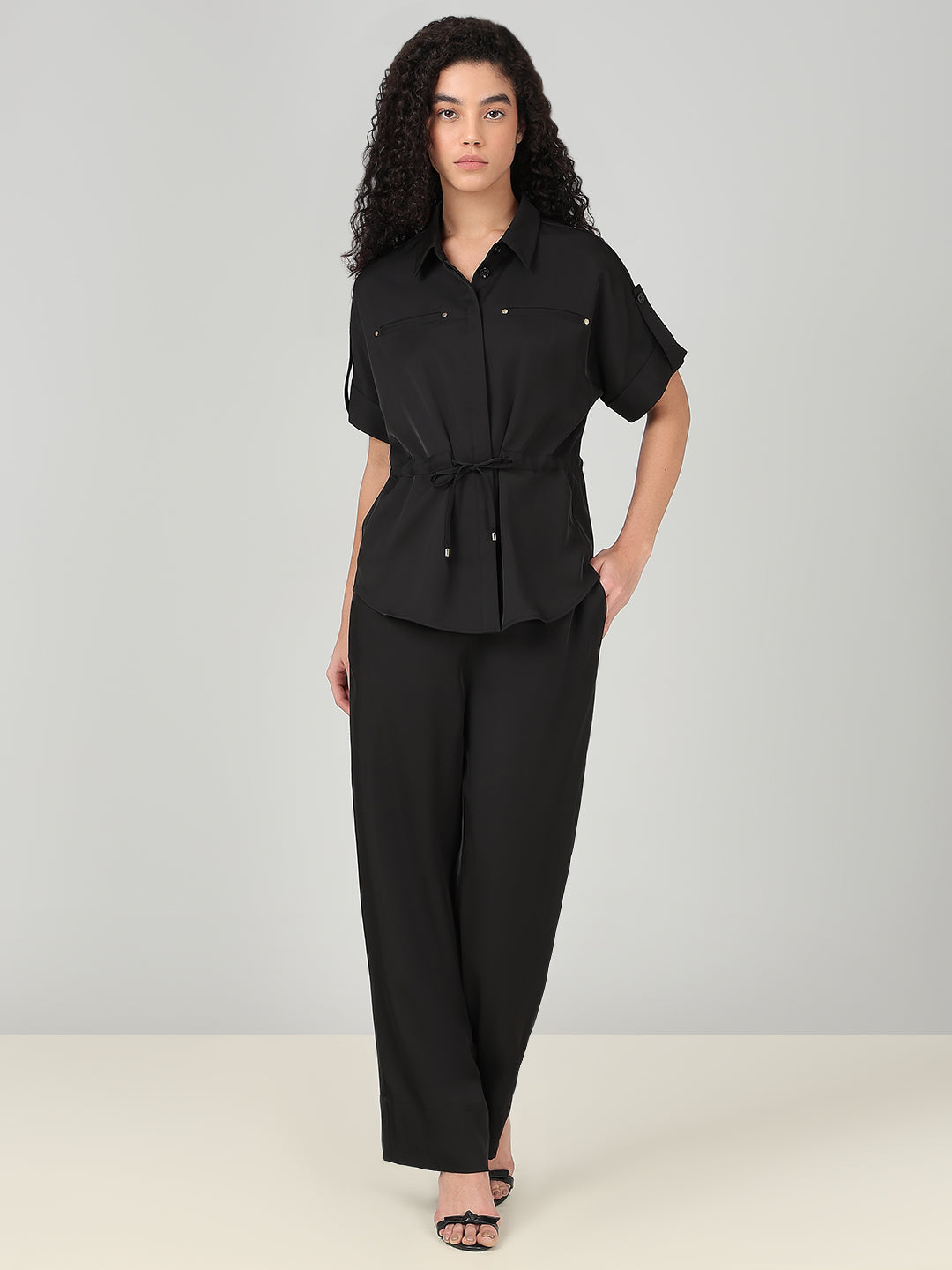 Black Drawstring Waist Shirt