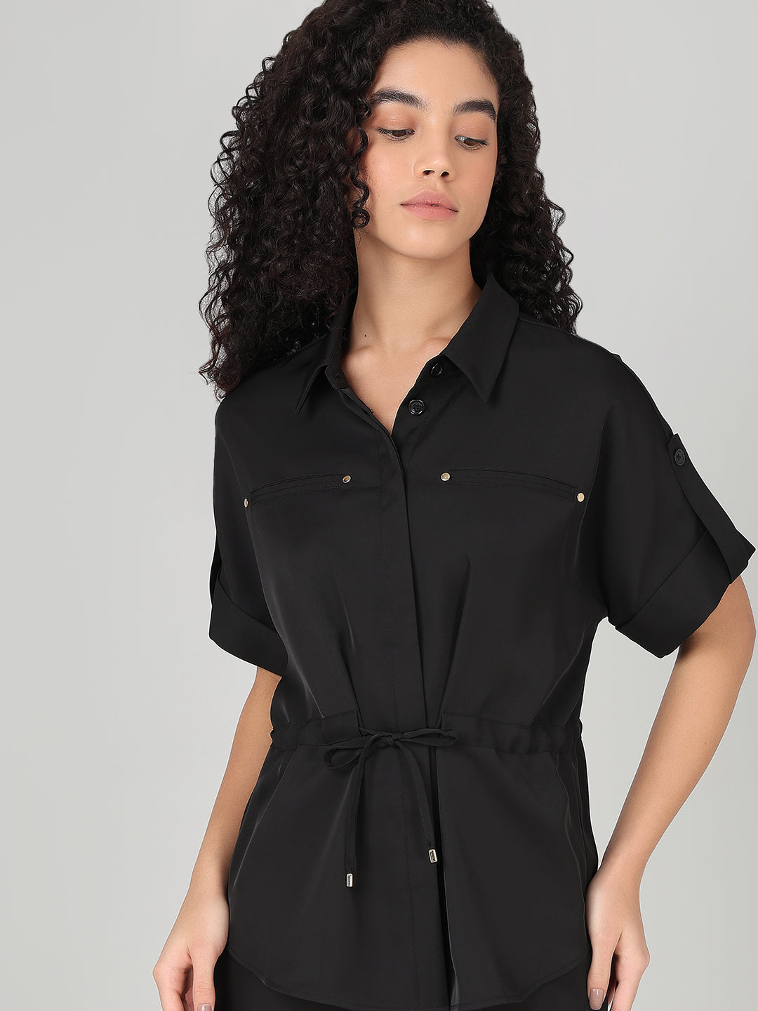 Black Drawstring Waist Shirt