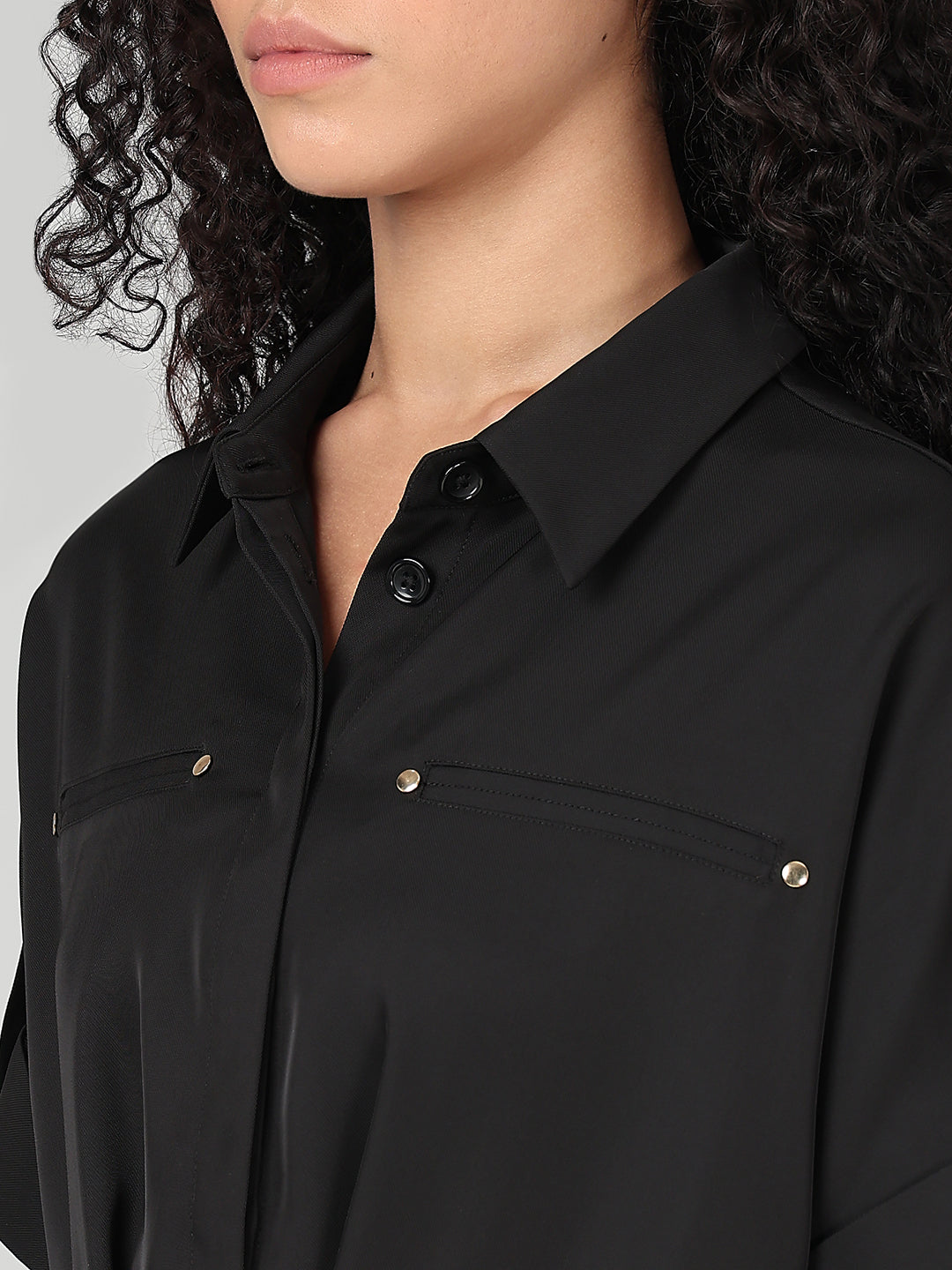 Black Drawstring Waist Shirt