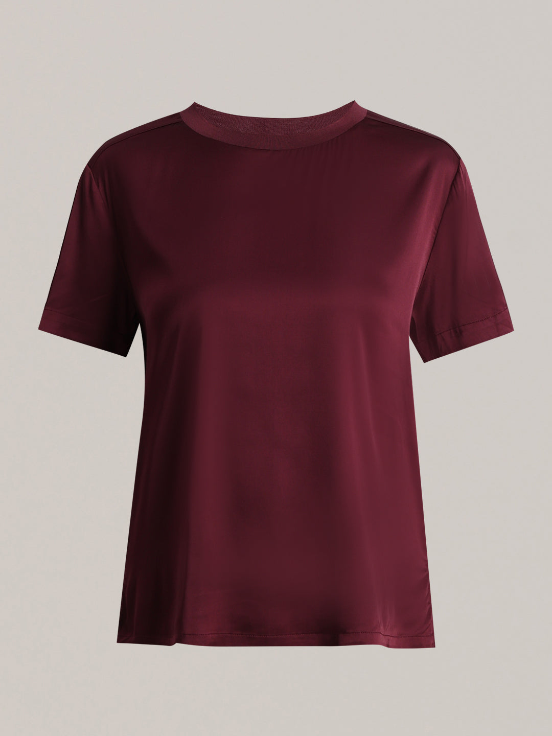 Burgundy Satin Crew-Neck Top