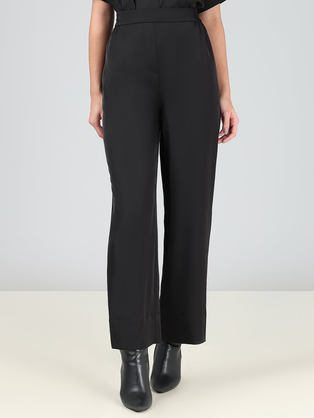 Black High Rise Straight Fit Trousers
