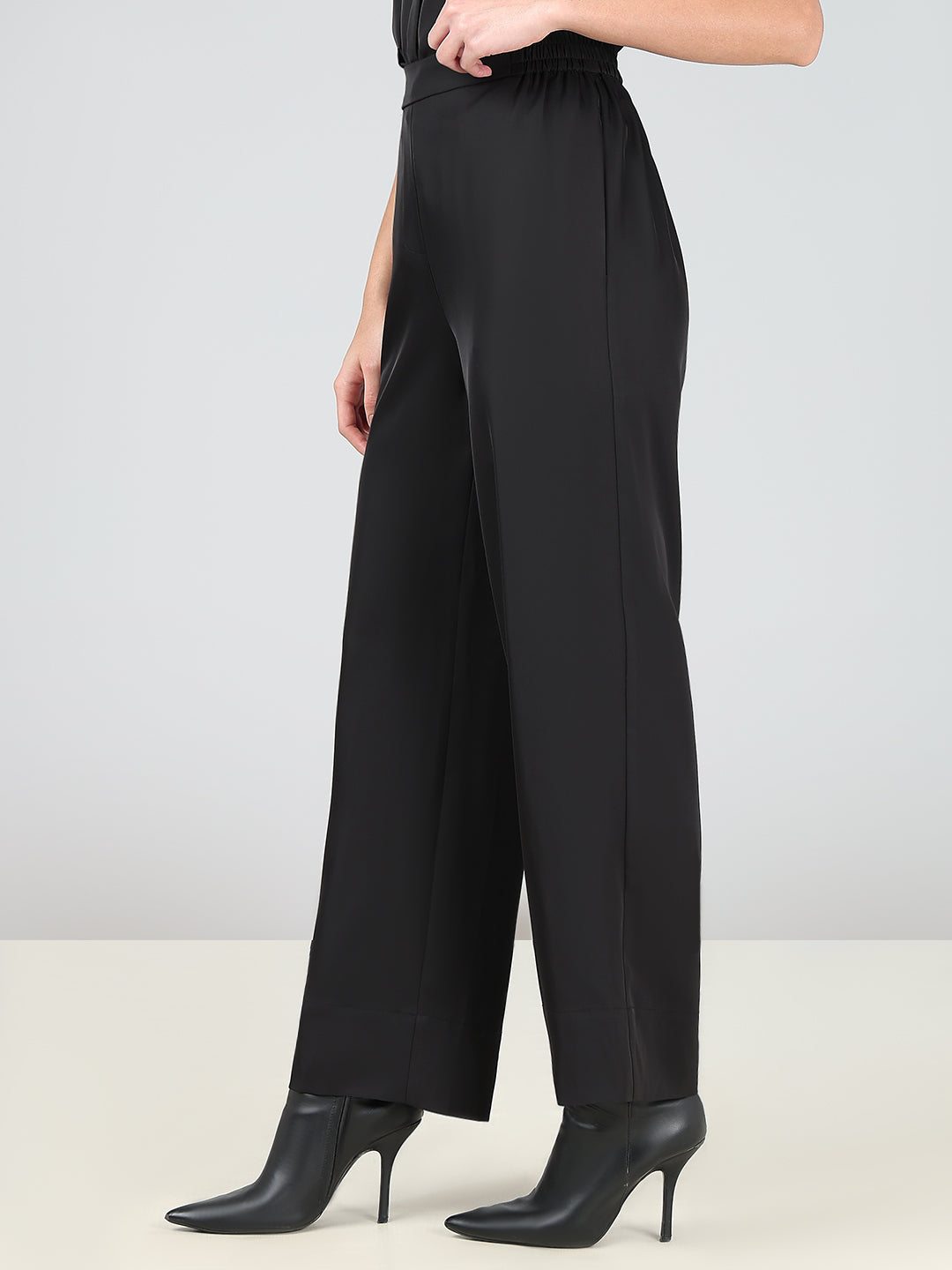 Black High Rise Straight Fit Trousers