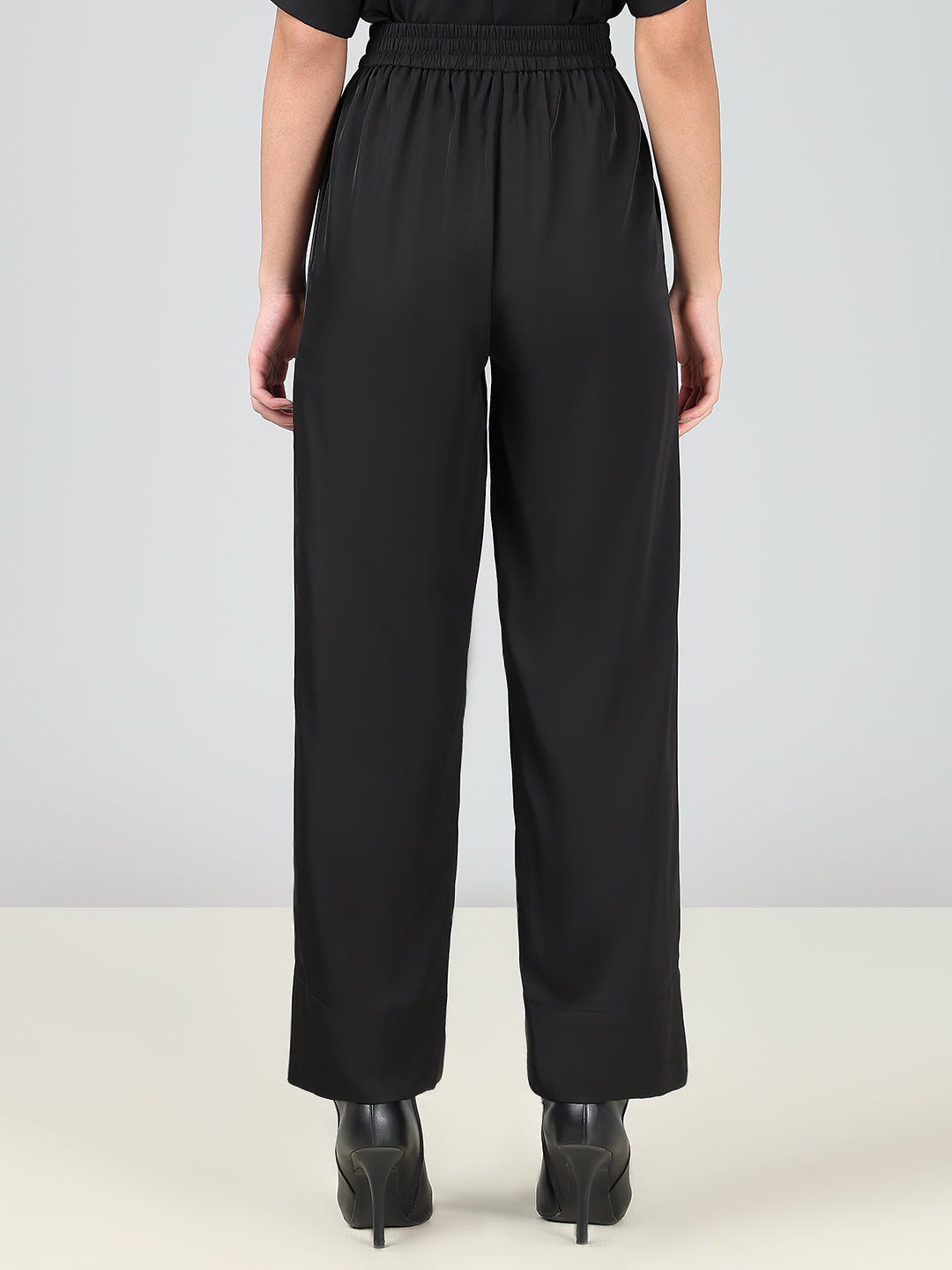 Black High Rise Straight Fit Trousers