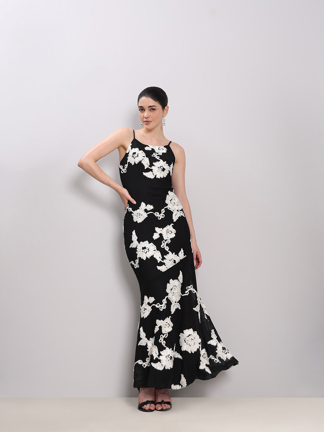 Black Floral Midi Dress