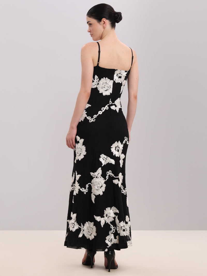 Black Floral Midi Dress