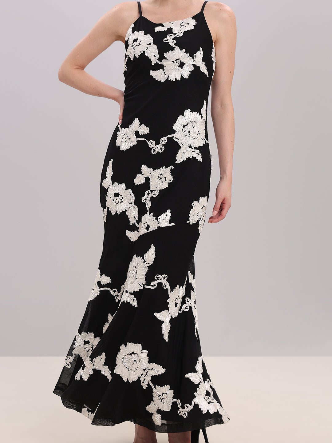 Black Floral Midi Dress