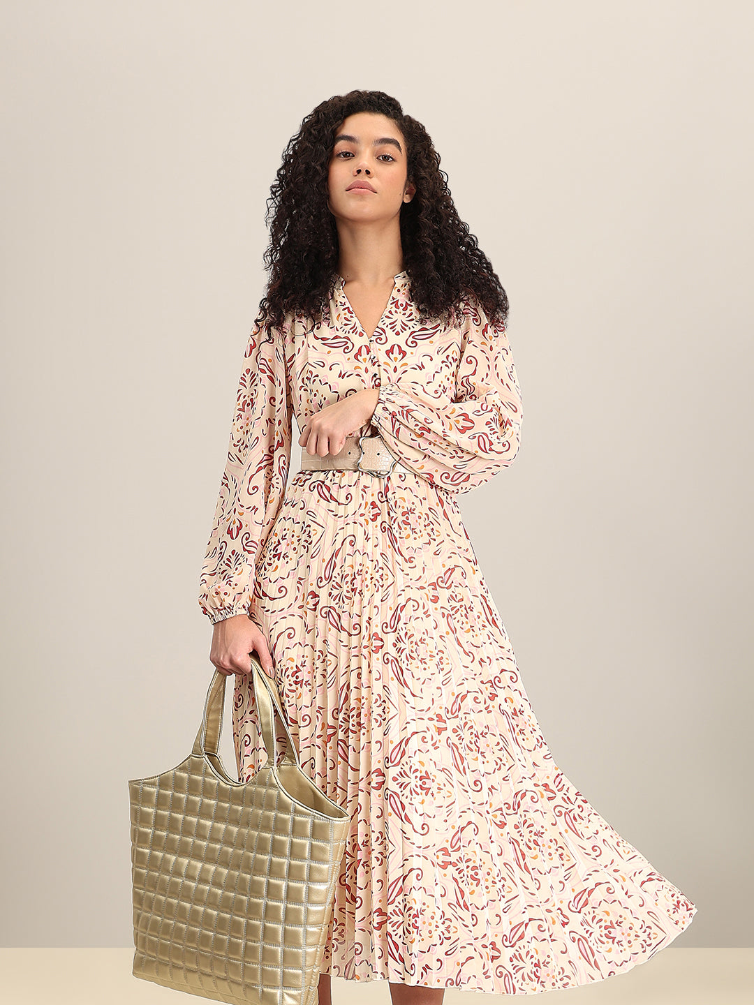 Peach Printed Maxi Dress