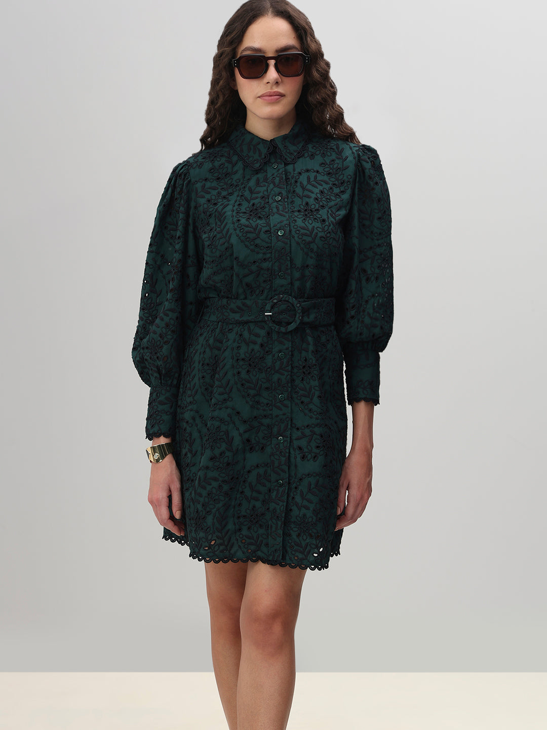 Dark Green Lace Shirt Dress