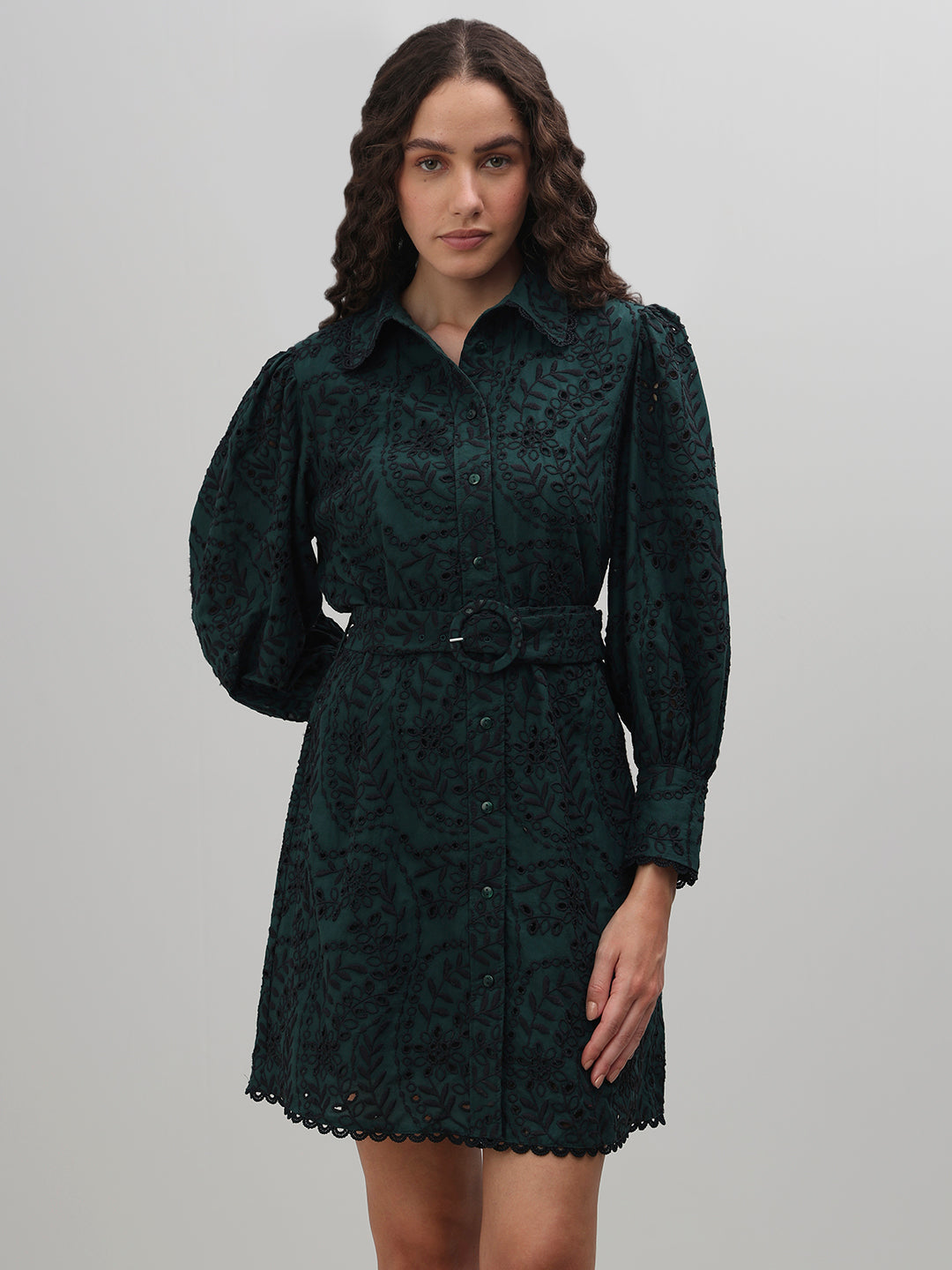 Dark Green Lace Shirt Dress