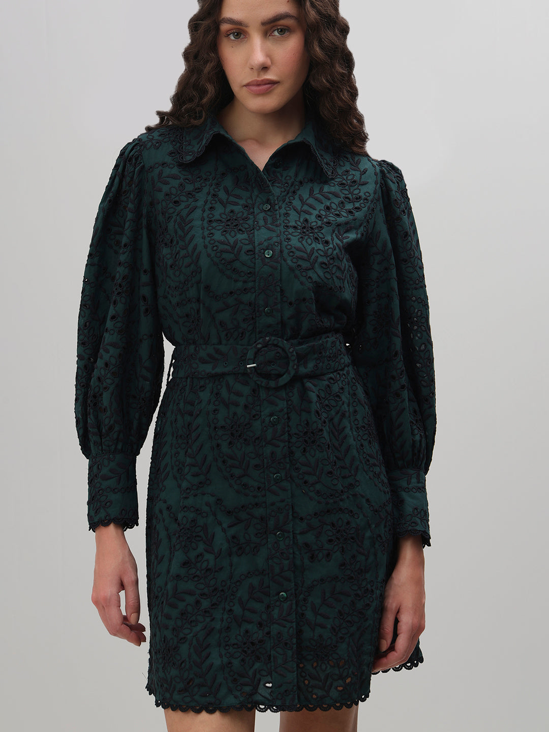 Dark Green Lace Shirt Dress
