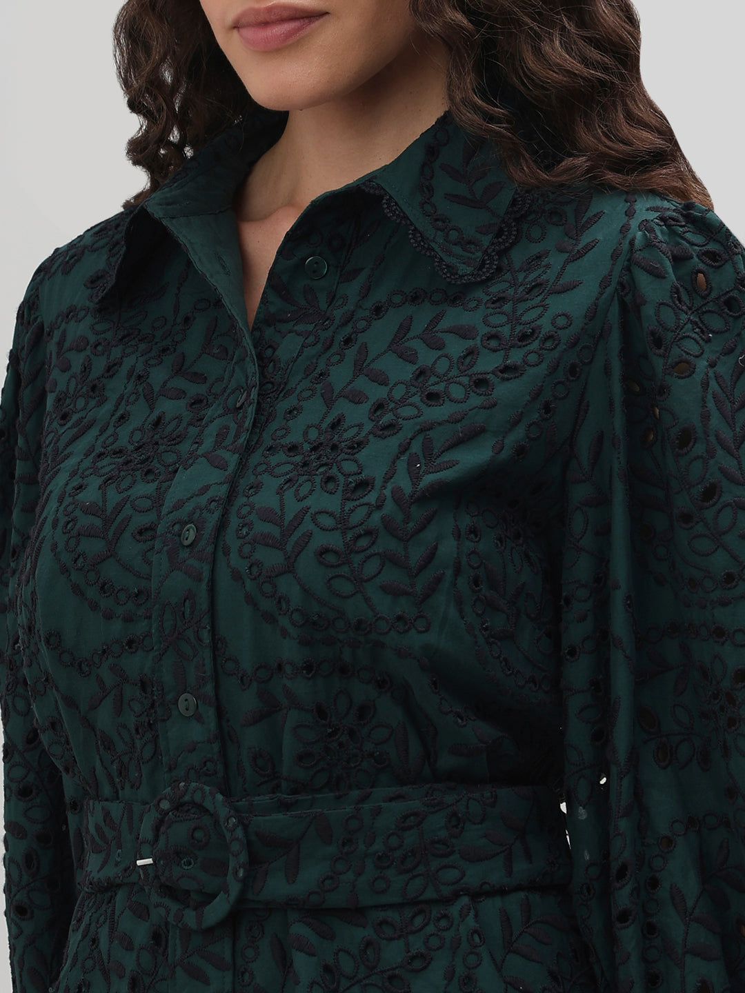 Dark Green Lace Shirt Dress