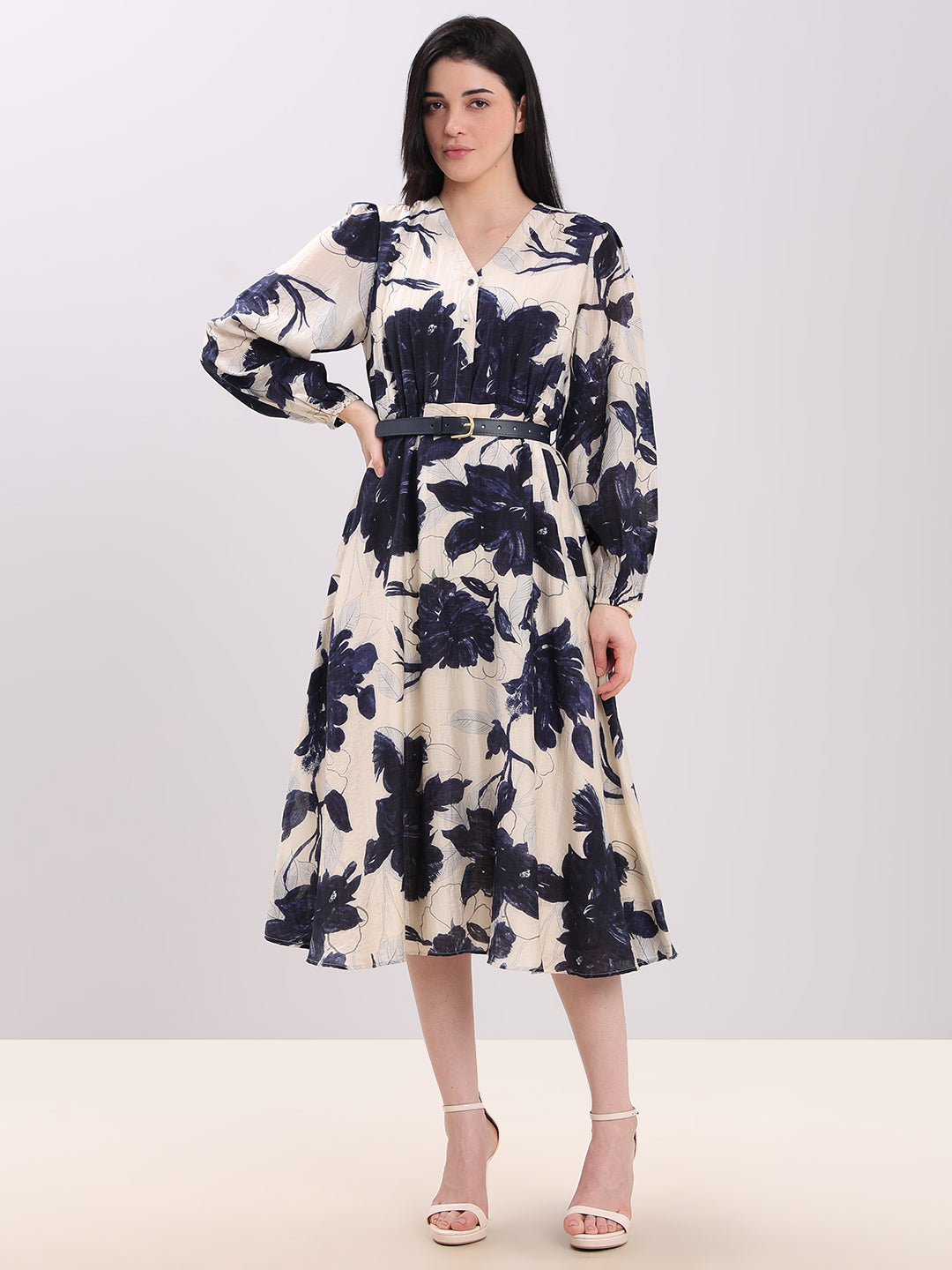 Ecru Floral Midi Dress