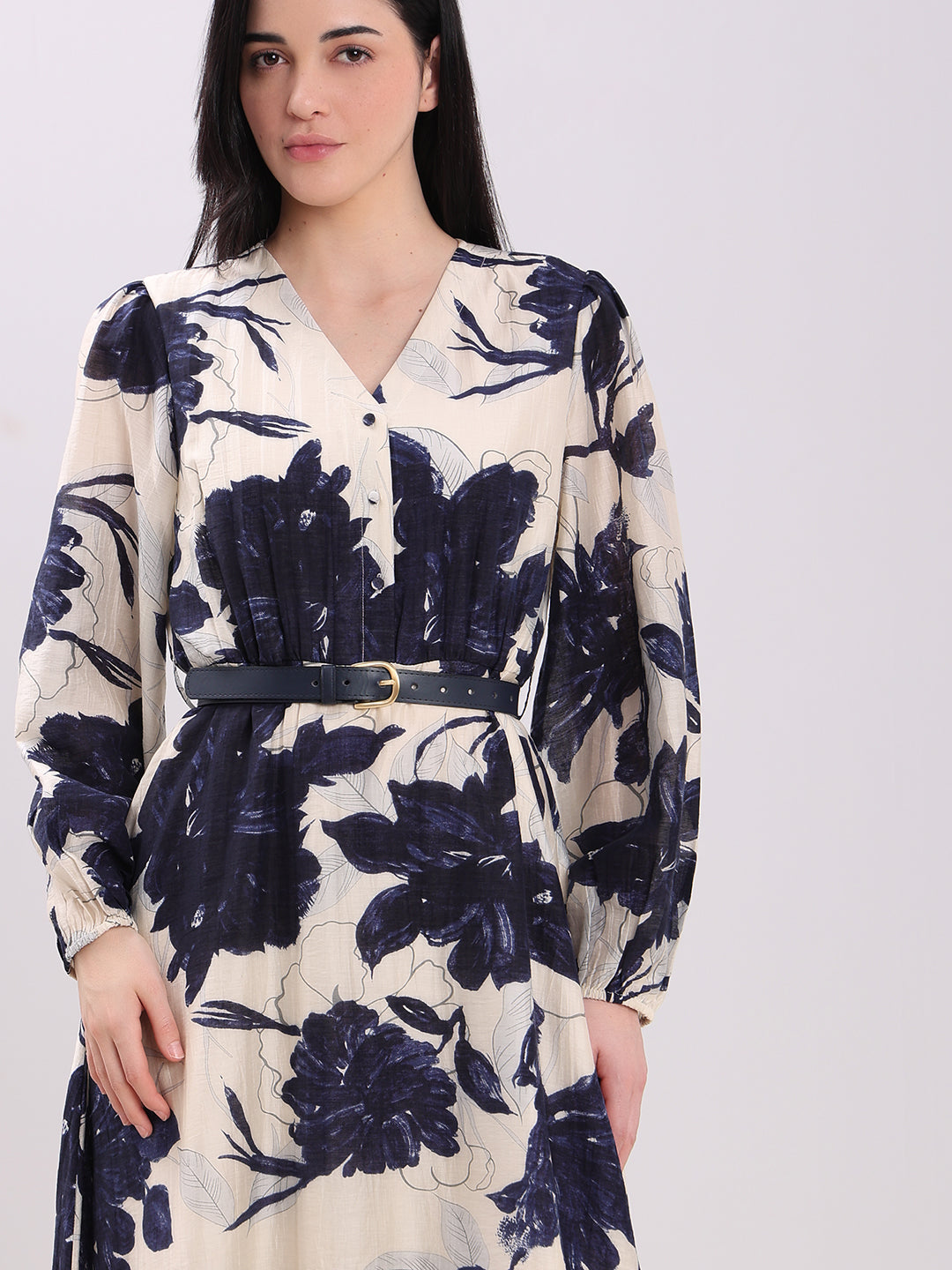 Ecru Floral Midi Dress
