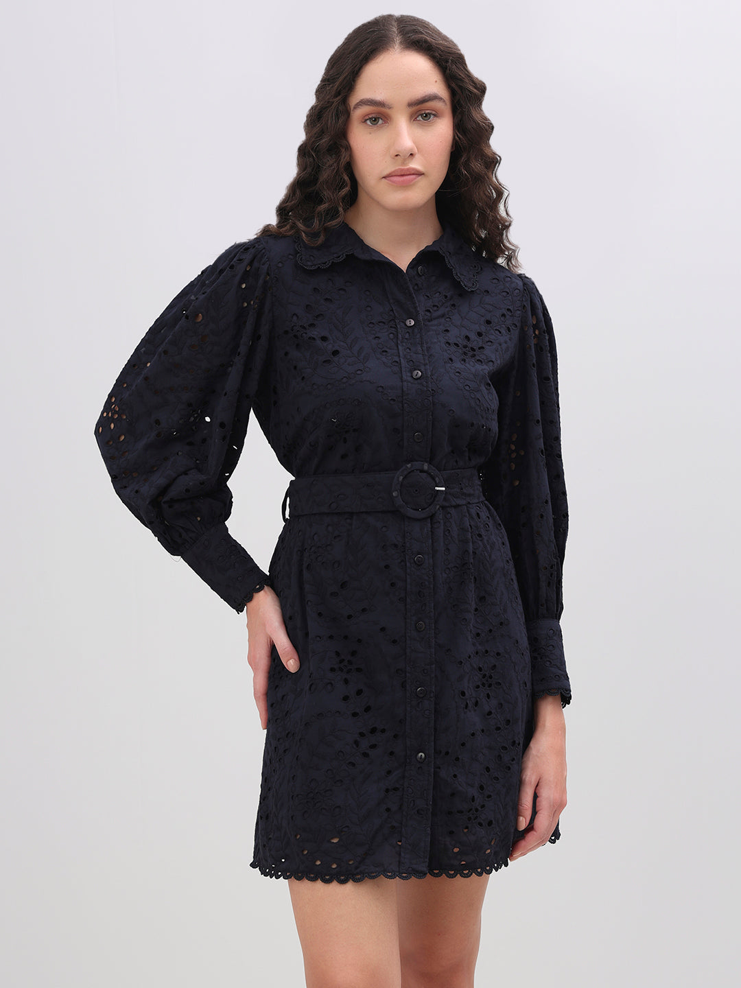 Floral Cut-Work Shirt Dress