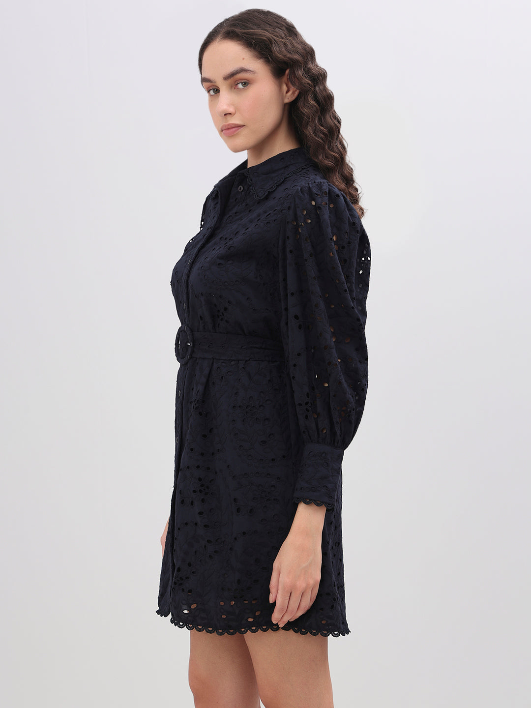 Floral Cut-Work Shirt Dress