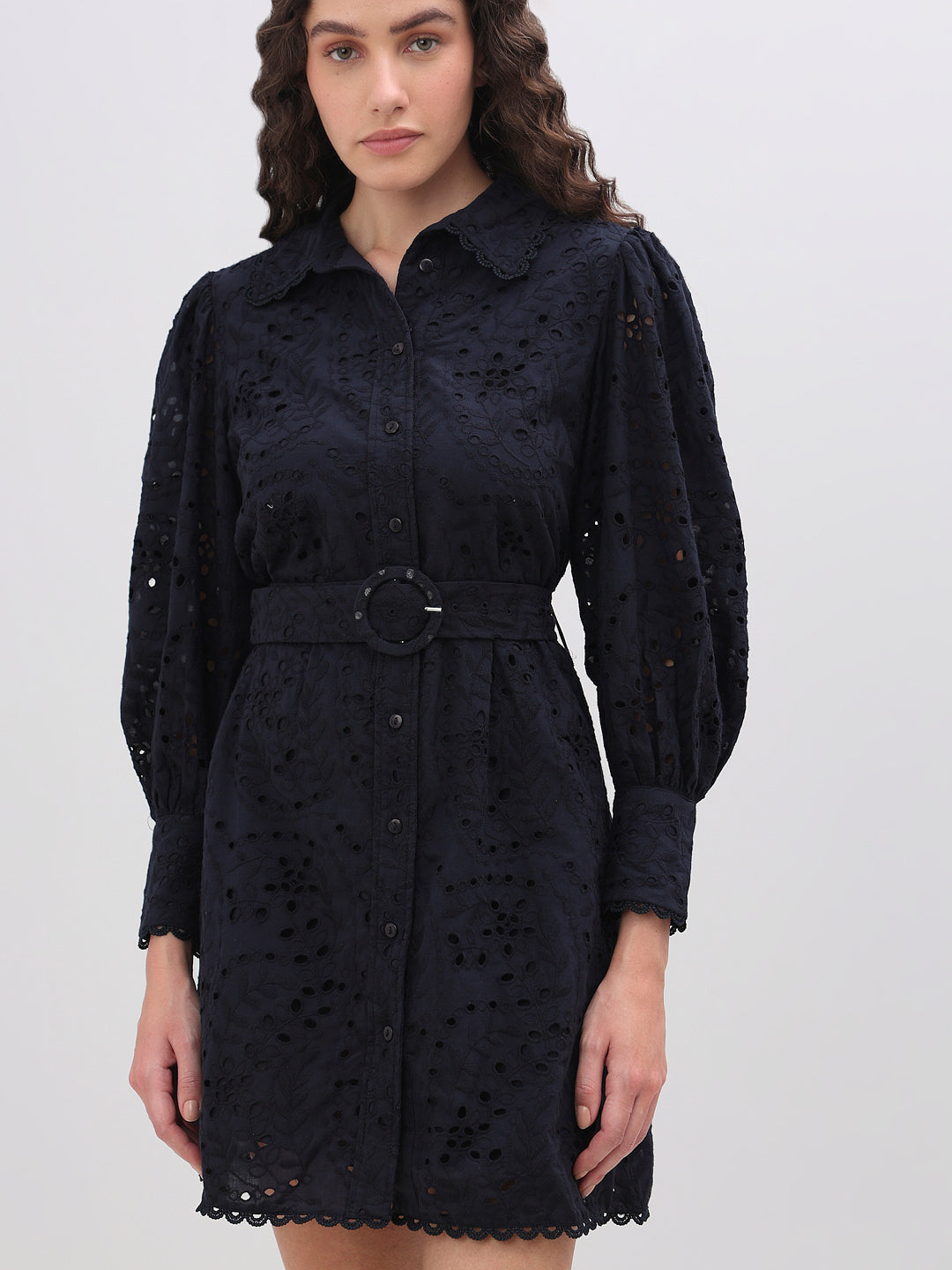 Floral Cut-Work Shirt Dress