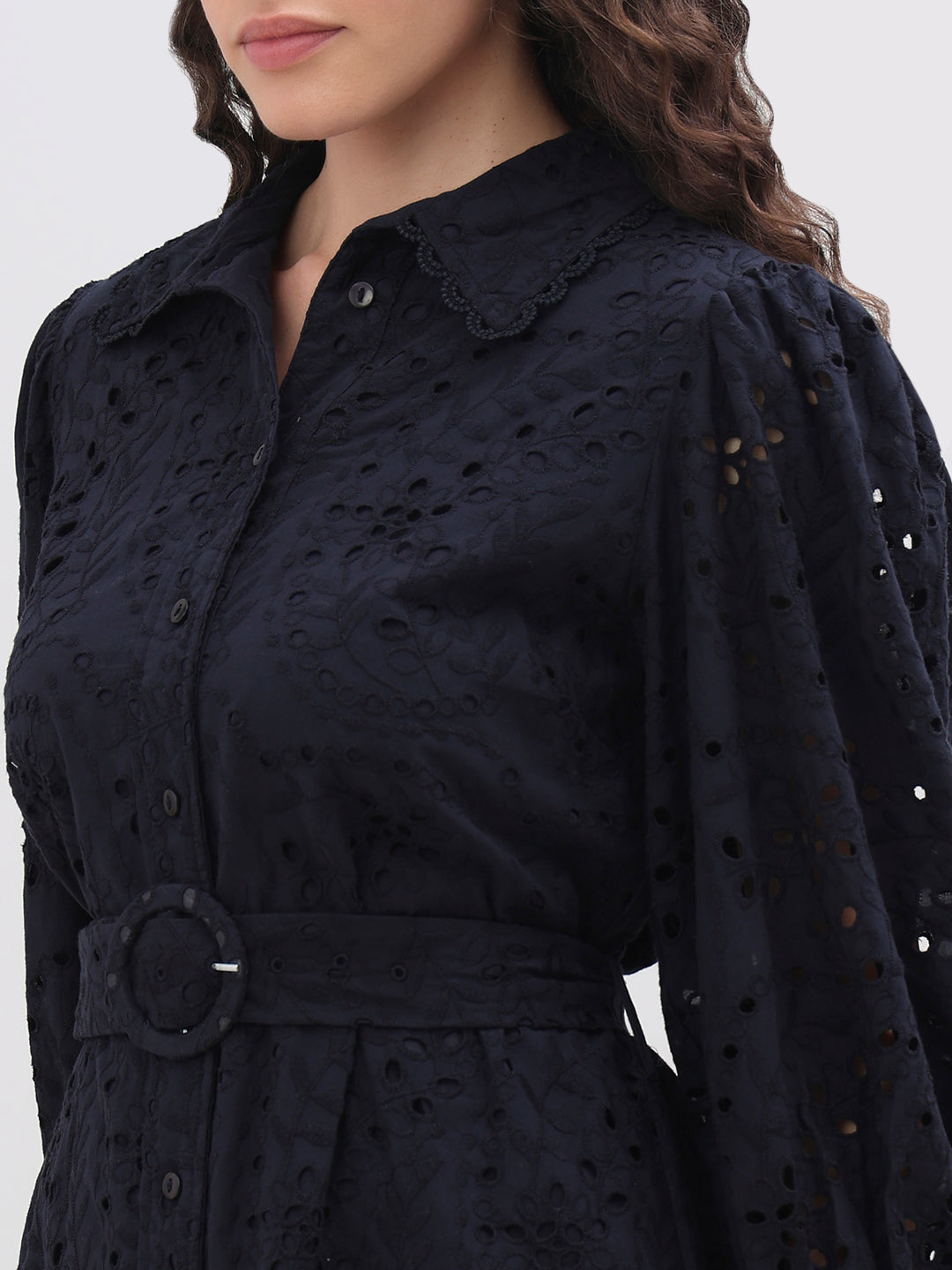 Floral Cut-Work Shirt Dress