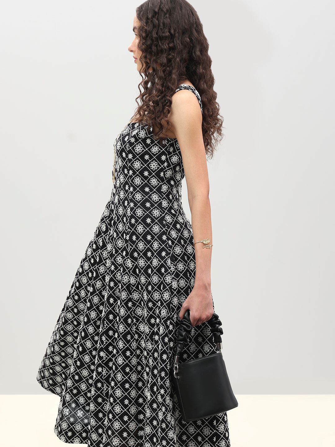 Black Printed Midi Dress