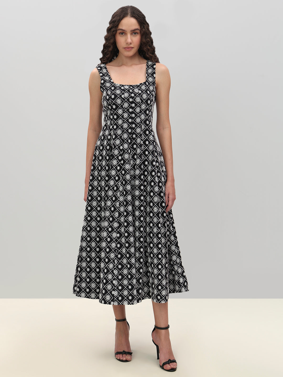 Black Printed Midi Dress