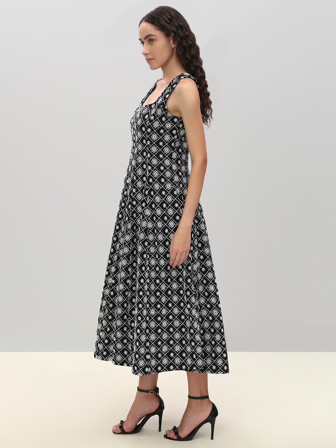 Black Printed Midi Dress