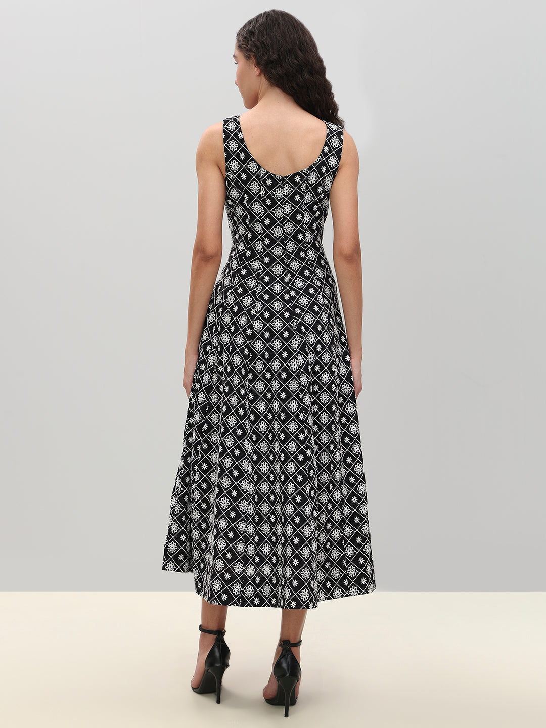 Black Printed Midi Dress