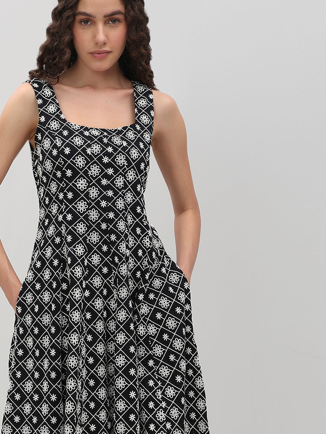 Black Printed Midi Dress