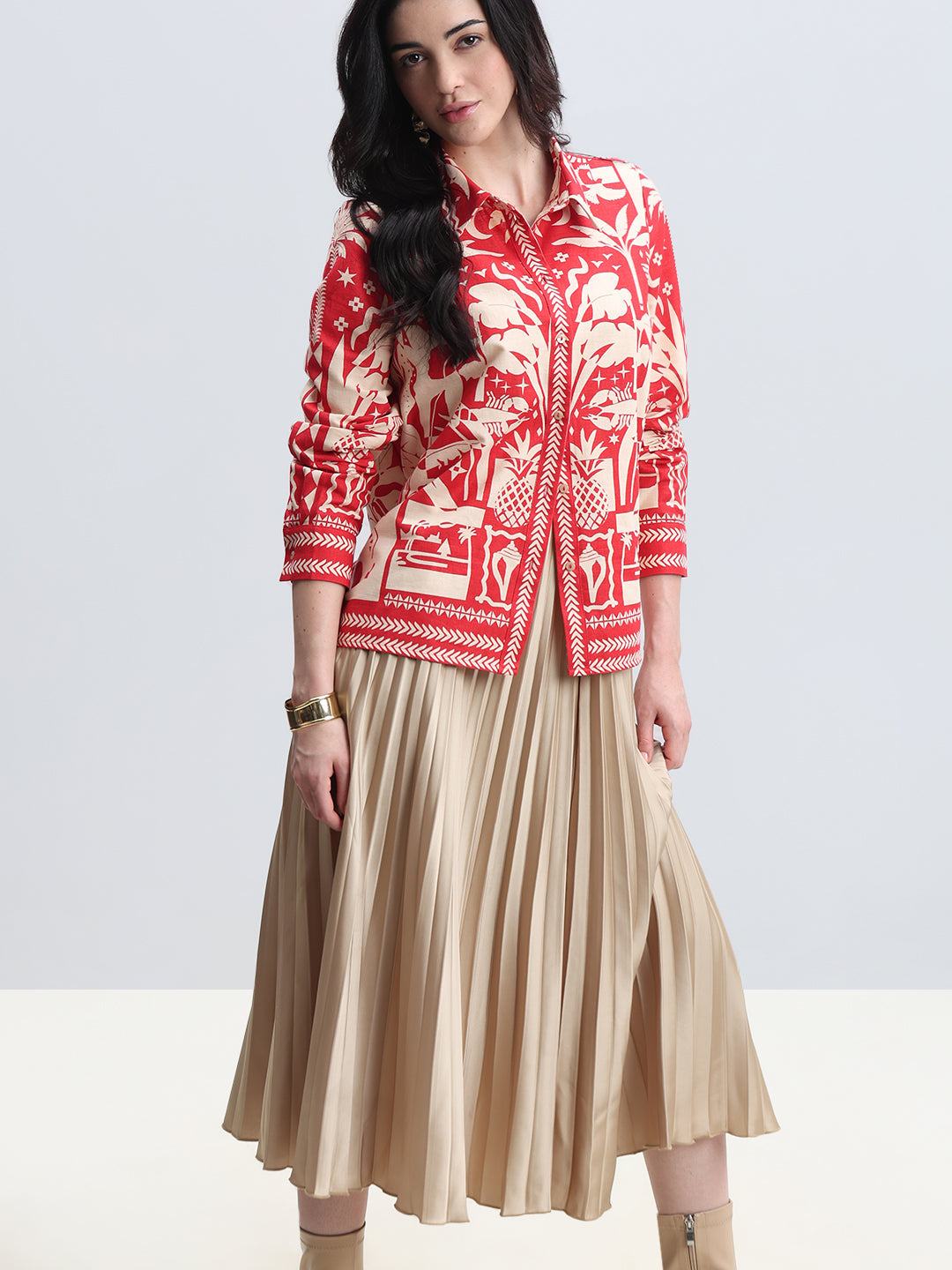 Ecru Printed Button-Down Shirt