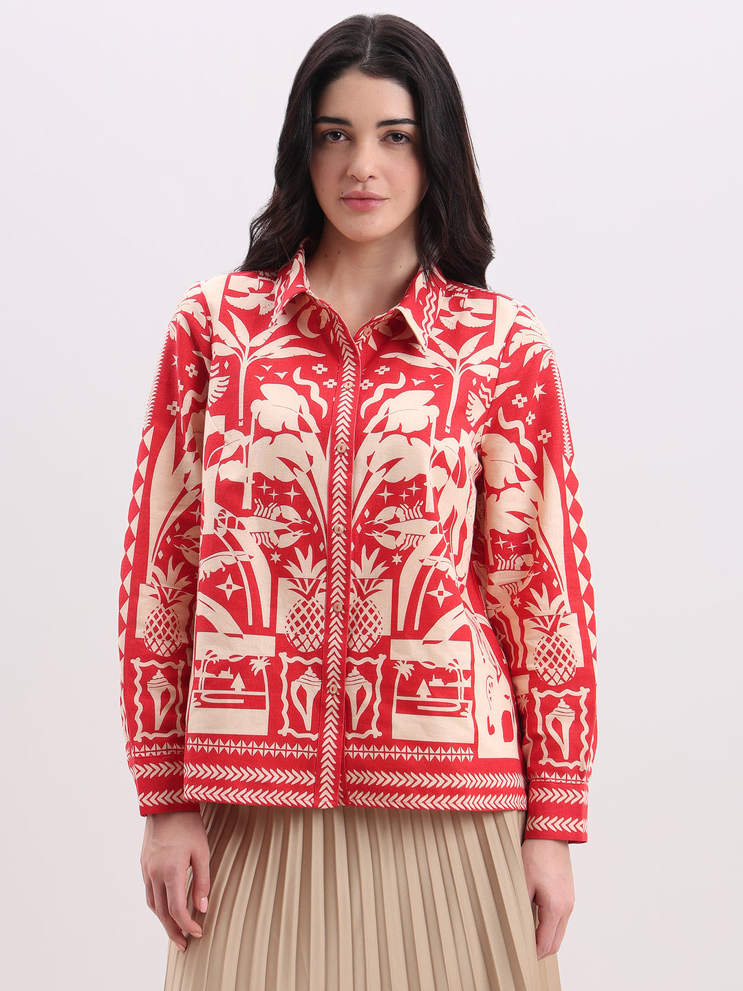 Ecru Printed Button-Down Shirt