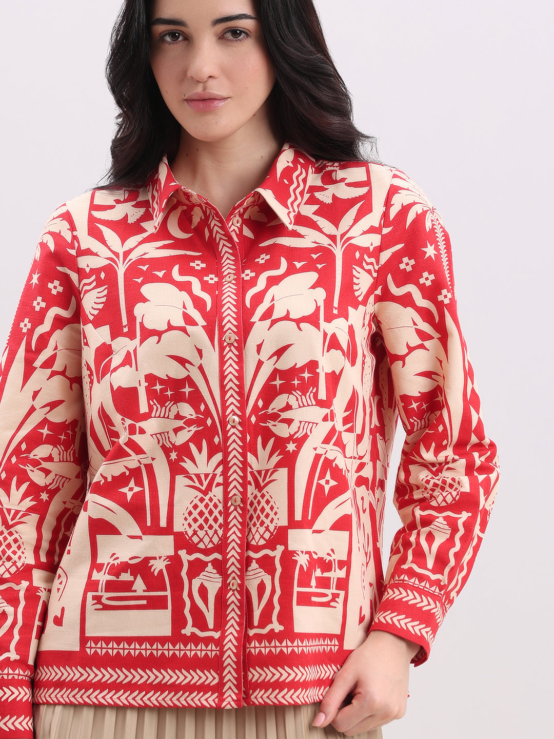 Ecru Printed Button-Down Shirt