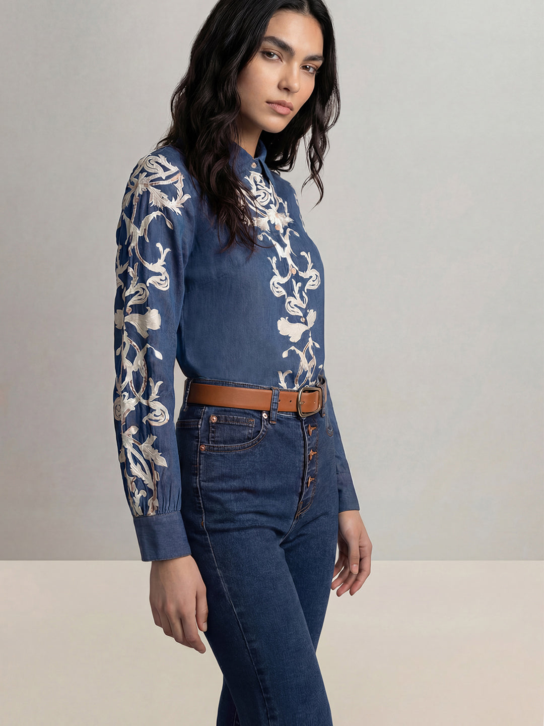 Navy Viscose Printed Shirt