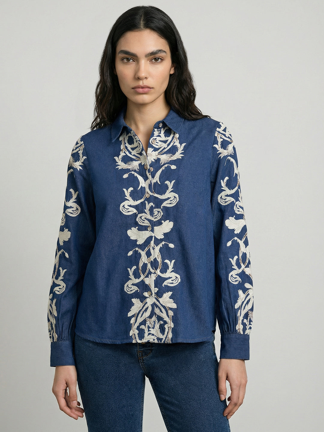 Navy Viscose Printed Shirt