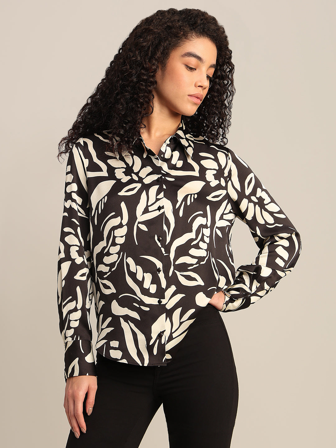 Black Printed Full Sleeves Shirt