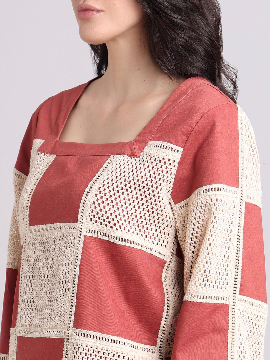 Colourblocked Crochet Detail Top