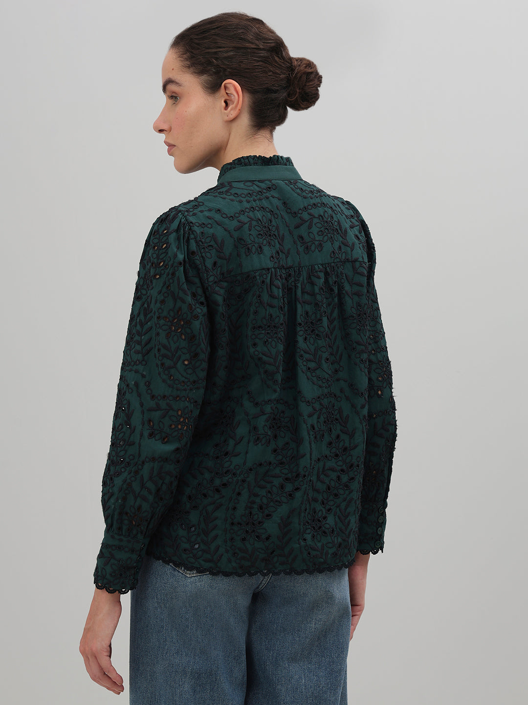Dark Green Lace Cotton Shirt