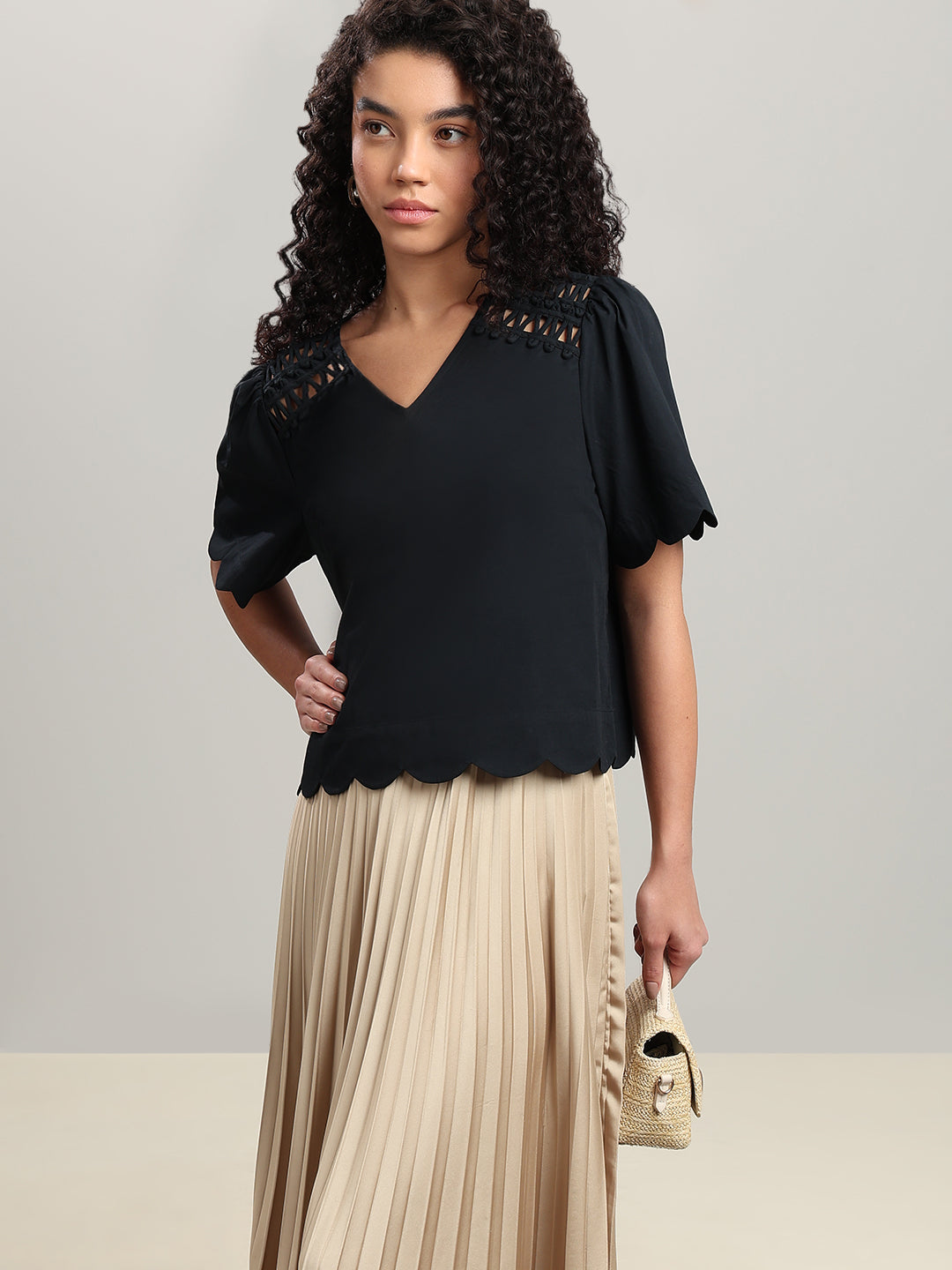 Black V-Neck Cotton Top