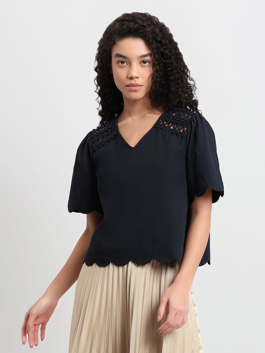 Black V-Neck Cotton Top