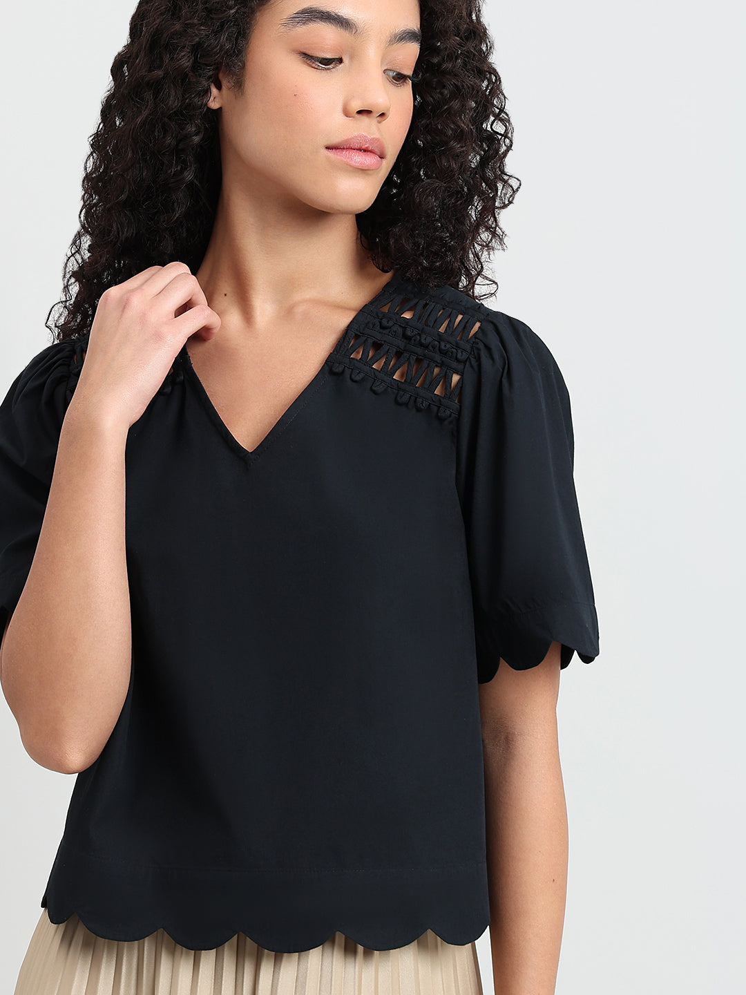 Black V-Neck Cotton Top