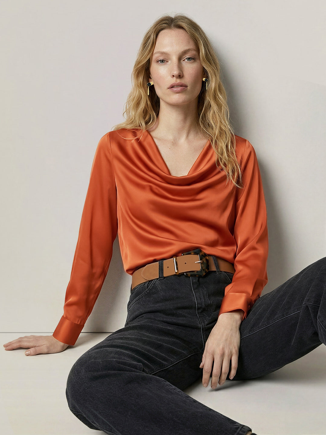 Rust Orange Cowl Neck Top