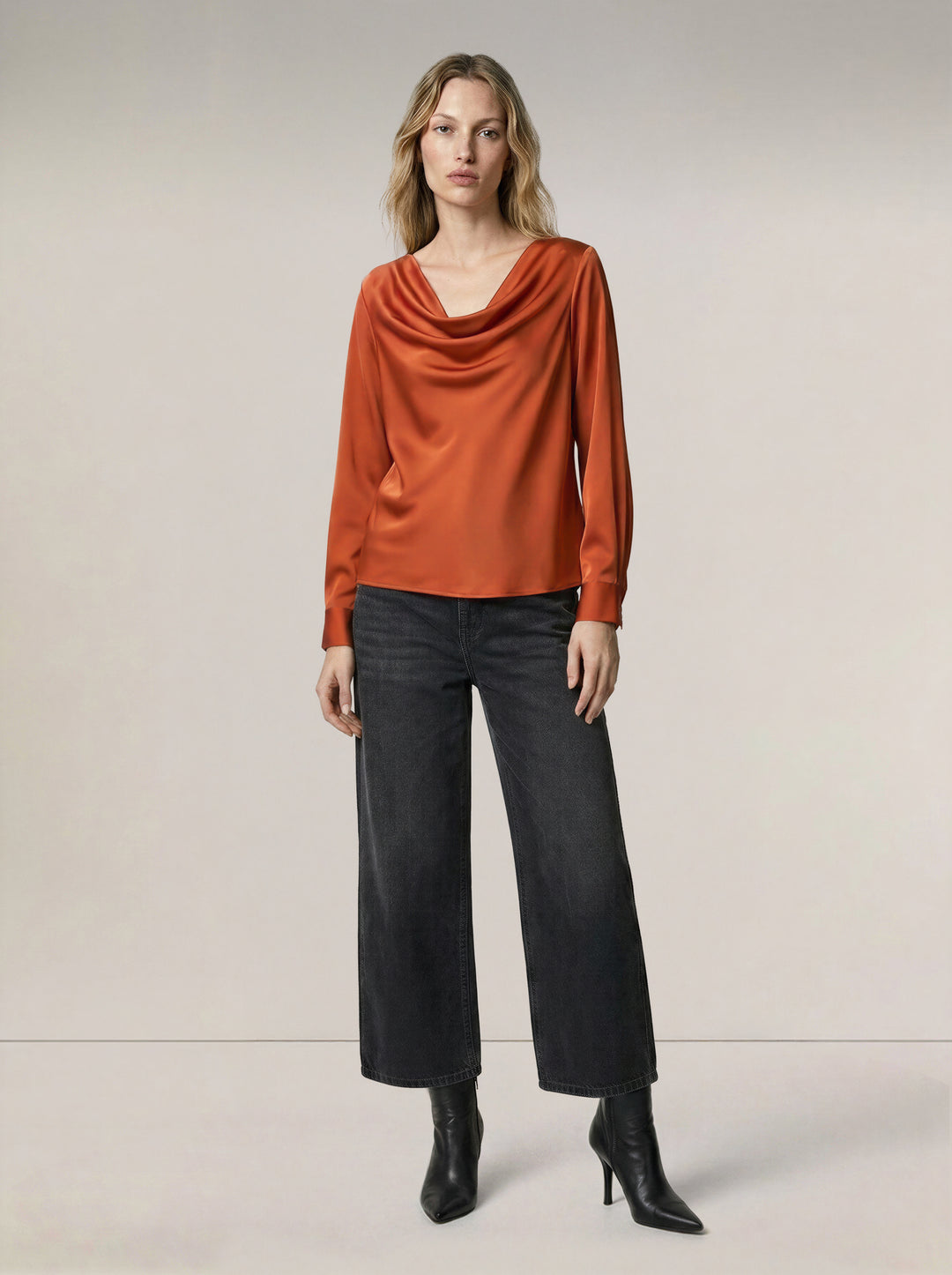 Rust Orange Cowl Neck Top